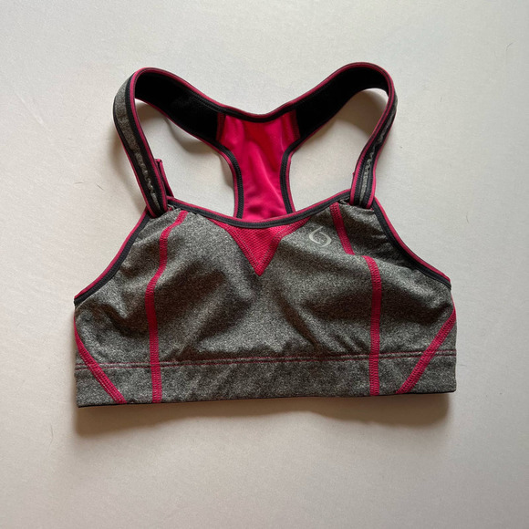 𝅺moving Comfort Rebound Racer Running Sports Bra Charcoal Heather/Shimmer 32B - Picture 1 of 9